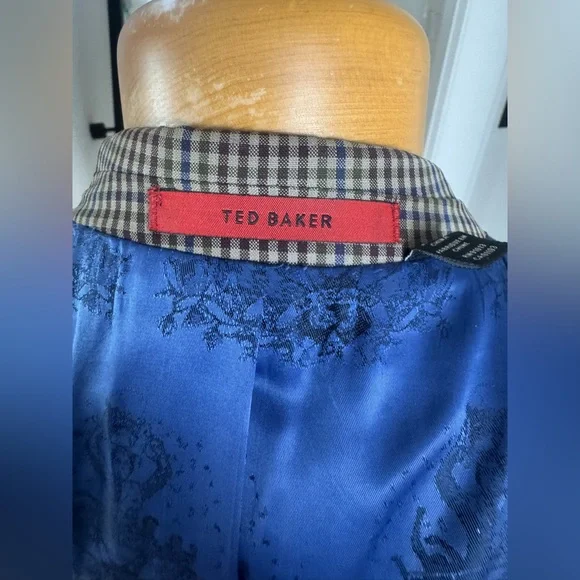 Ted Baker No Ordinary Joe Blazer 44 L Wool Check Sport Coat Blue Lining - Picture 10 of 11